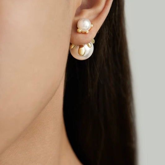 Double sided pearl studs earrings